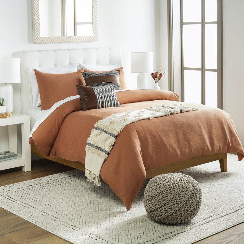 Pia 100% Linen Buttons Sham, Clay