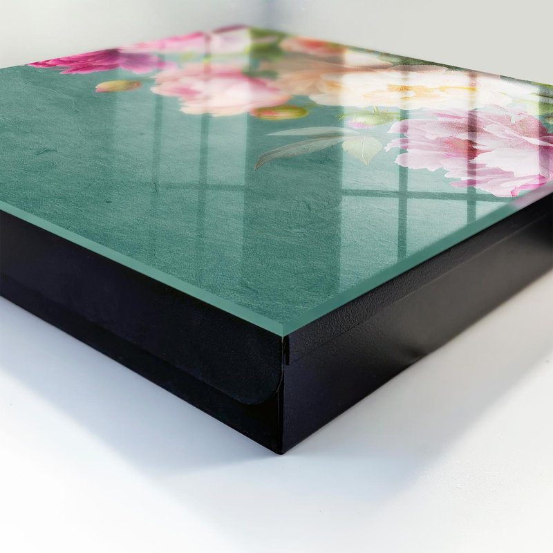 Decorative key box for wall, Opens to the right, 30x30x5, Black, Flowers on a green background full of delicacy, 