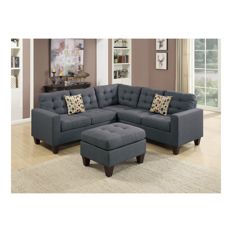 Canapé modulaire modulaire avec repose-pieds en polyfibre gris et bleu 4 pièces LAF et RAF