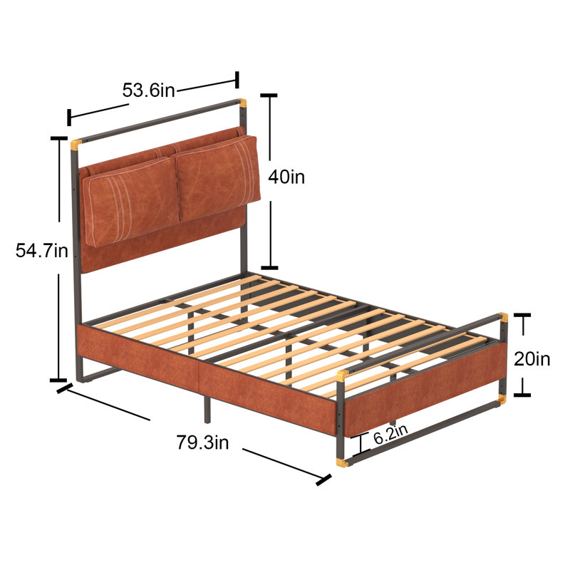 Upholstered Metal Canopy Bed, Full, Brown