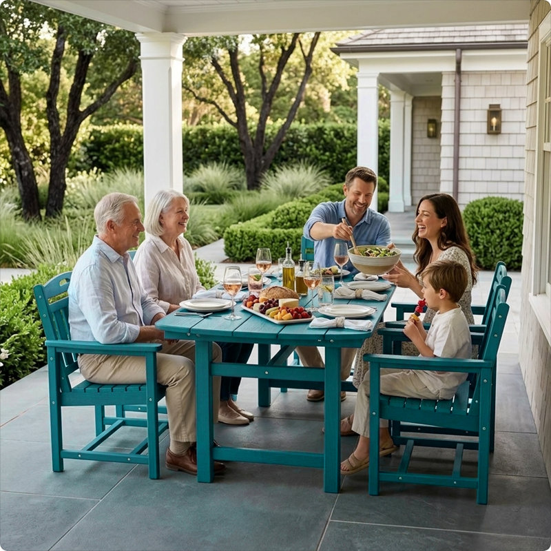 7-Piece Rectangular 59.1" Long Patio Dining Set, Teal