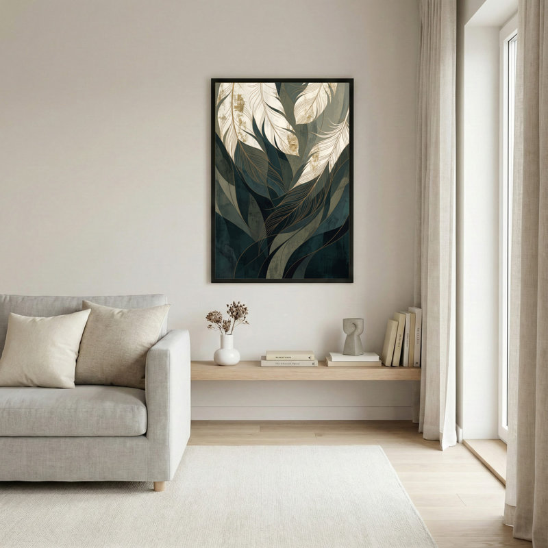 Art mural sur toile noir encadré pour le salon, la chambre à coucher, le bureau ou le vestibule - décoration murale décorative avec motif de feuilles