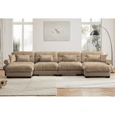 Canapé modulaire en U en forme de U avec repose-pieds mobile, canapé d'angle rembourré et confortable en velours 4 places