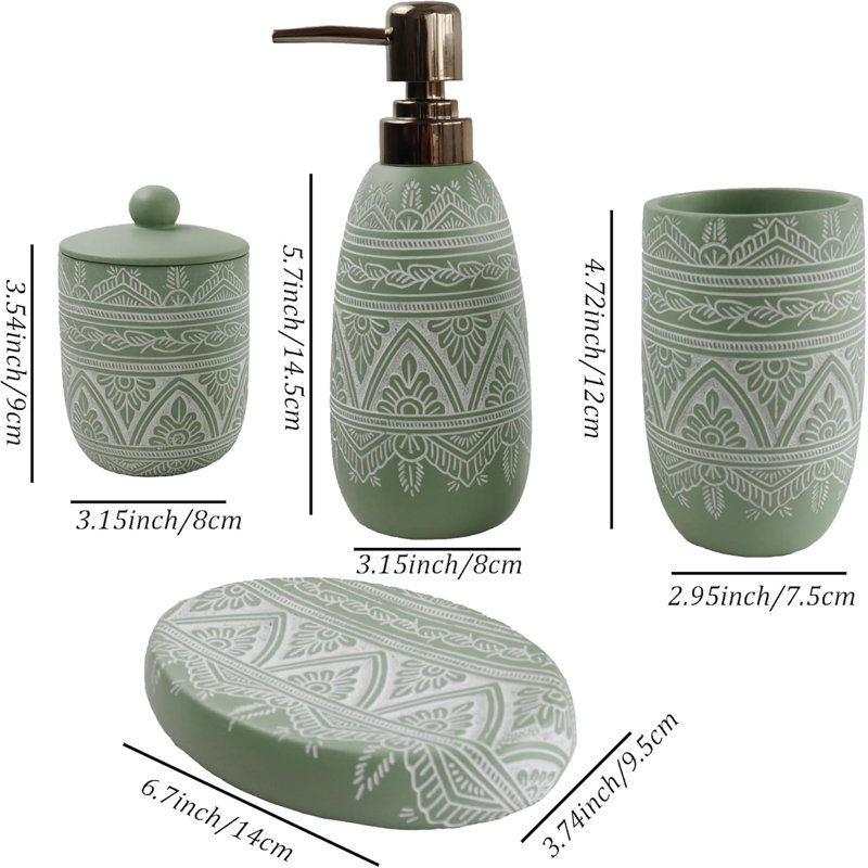 Green bathroom accessory set