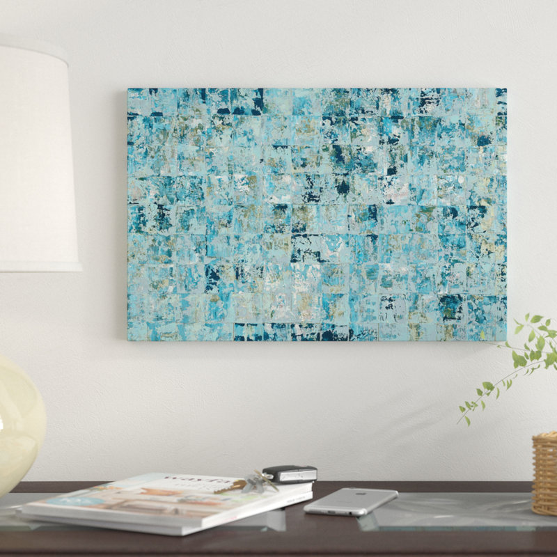 « blue tiles » par blakely ring, impression sur toile tendue, H 18 po x l 26 po x P 1,5 po, Toile avec cadre noir