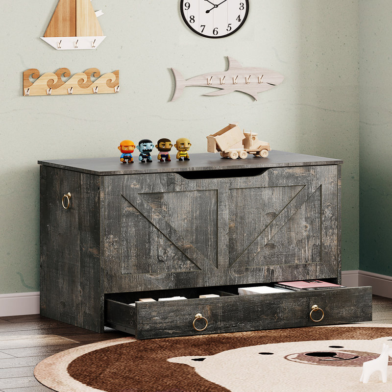 Farmhouse Storage Trunk Organizer Chest Bench Trunk With Drawer, Vintage Gray