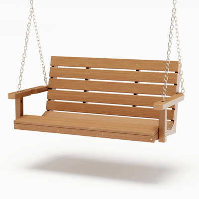  Amish Made Signature Poly Composite Porch Swing, 5-Foot, Natural Teak Wood Grain