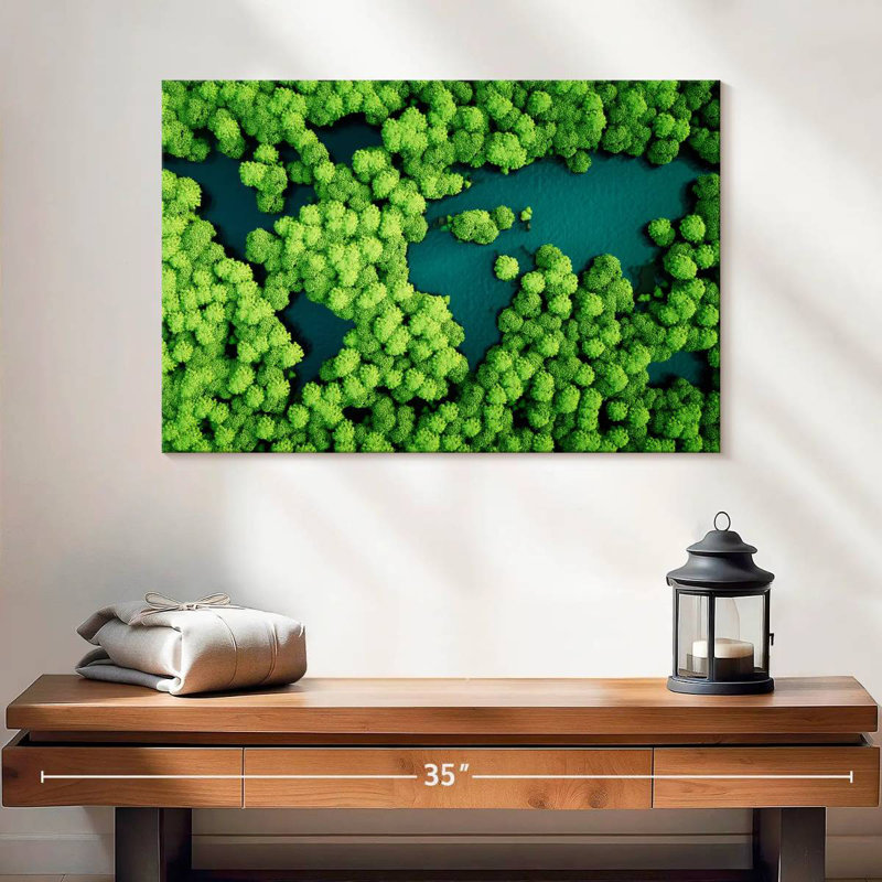 Carte du monde d'Alvord, forêt tropicale, lac, H 16 po x l 24 po
