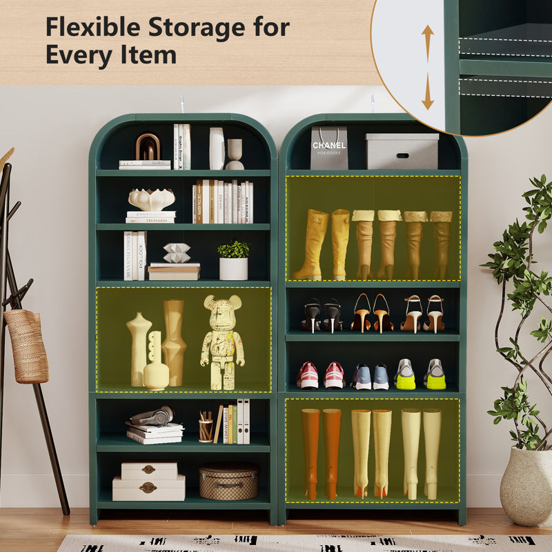 Grande bibliothèque arquée en bois avec 7 tablettes ouvertes, Vert