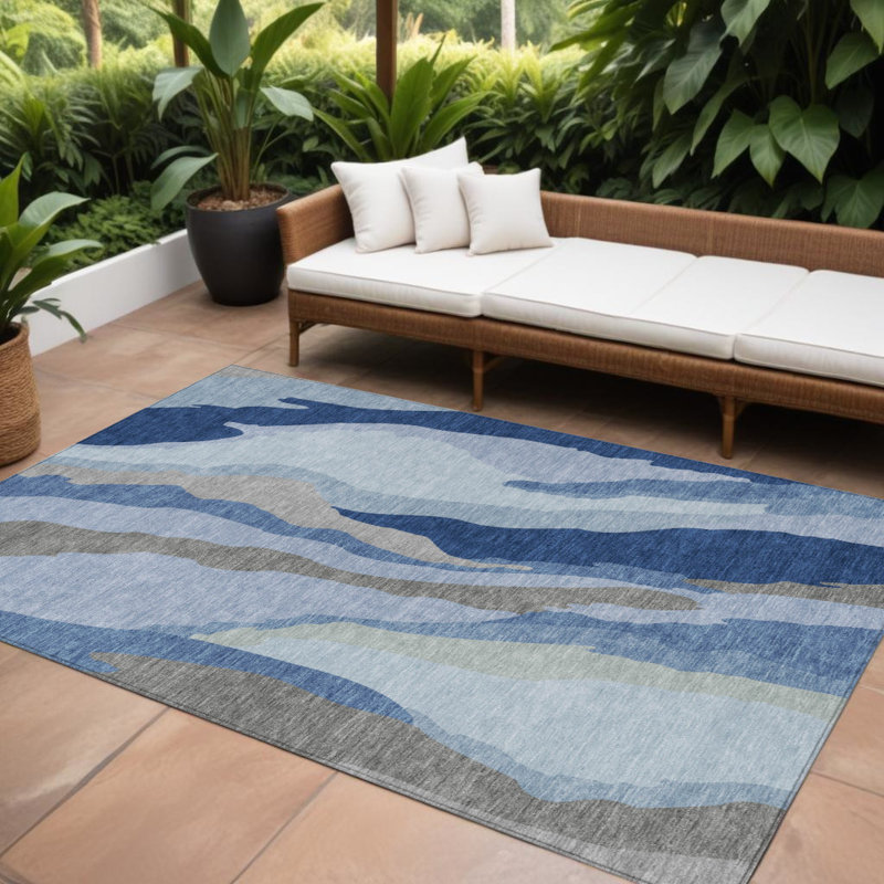 Tapis intérieur lavable abstrait 9 pi x 12 pi bleu