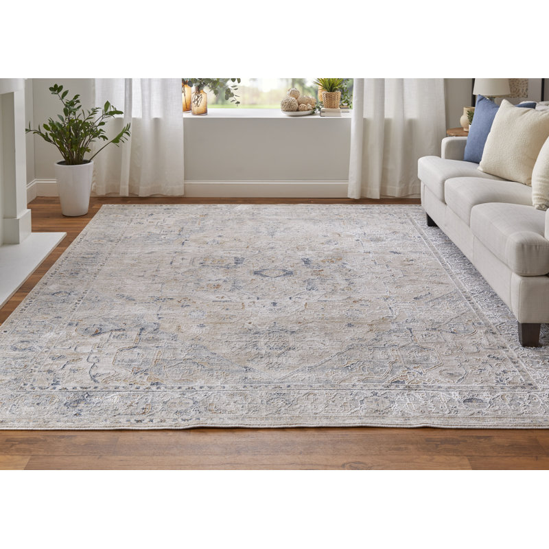 Tapis oriental rectangulaire en polyester tissé à la machine Maximiano, Rectangle 9 pi x 12 pi 8 po