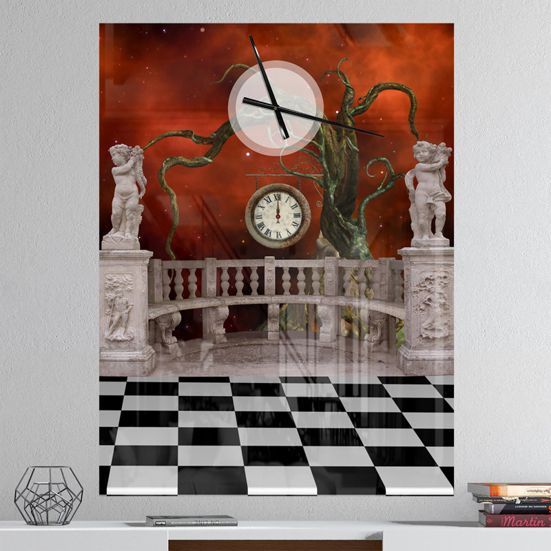 Horloge murale surdimensionnée designart balcon avec arbre anges bohémien, Très grand