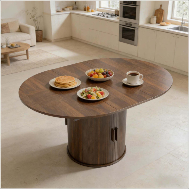 Table de rangement avec rangement, table de salle à manger extensible, Naturel