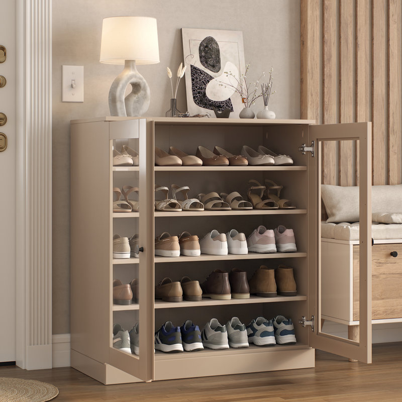 Armoire de rangement pour chaussures 100% en bois massif avec portes réglables et rangement pour chaussures empilable, l 32 po x H 35,75 po