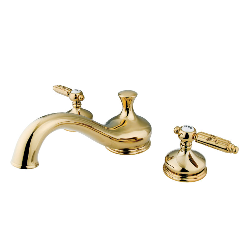Kingston Brass Georgian Two-Handle 3-Hole Deck Mount Roman Tub Faucet, Polished Brass