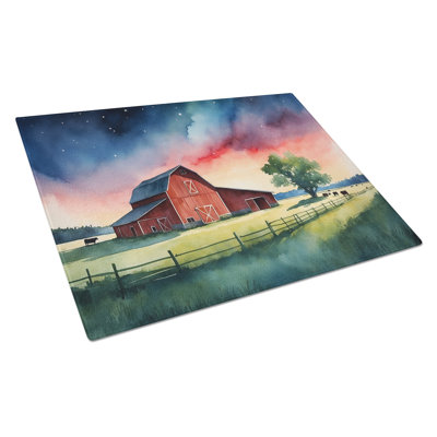 Barn at Twilight Glass Cutting Board