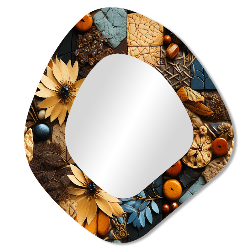 Motif rustique bohème motif I - miroir de forme irrégulière floral, 28 po x 25 po