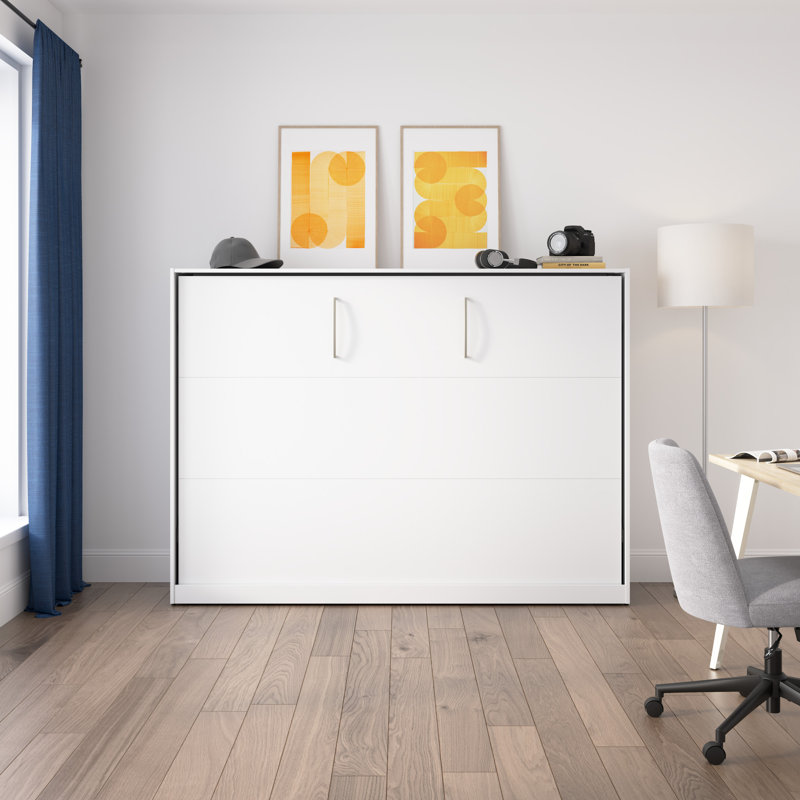 Lit escamotable horizontal 80W en blanc, Lit double, Blanc