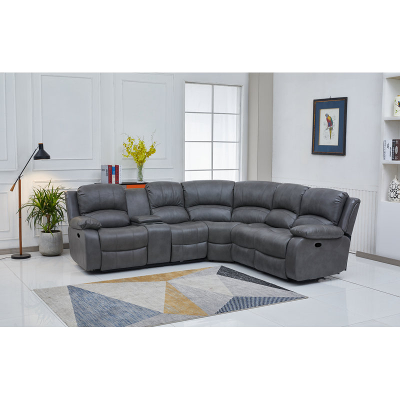 Tahlik 3 - Piece Vegan Leather Sectional, Gray Faux Leather, Left Hand Facing