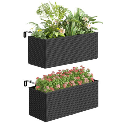 Boîte à fleurs sur rail (paquet de 2, 20 pouces), pots à fleurs suspendus avec crochets pour clôture, balcon, jardin, patio, aspect rotin