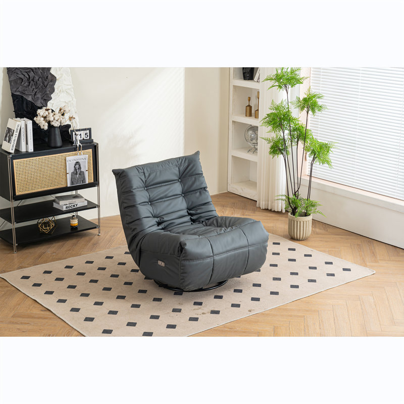 Fani Faux Leather Swivel Recliner, Dark Grey Faux Leather