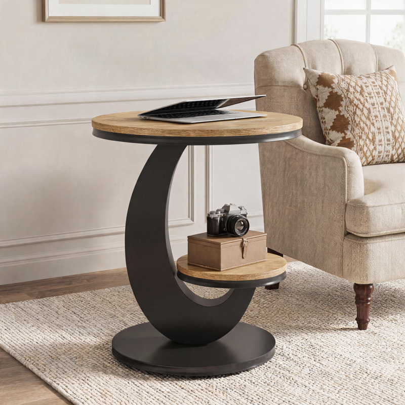 Table de bout ronde avec rangement, Light Brown