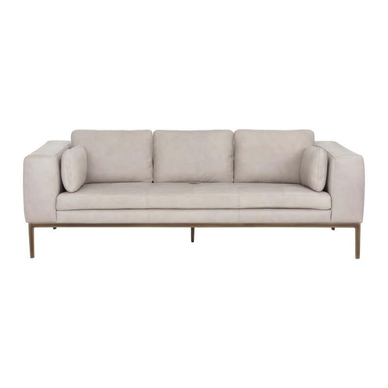 Burr Leather Sofa, Taupe Genuine Leather