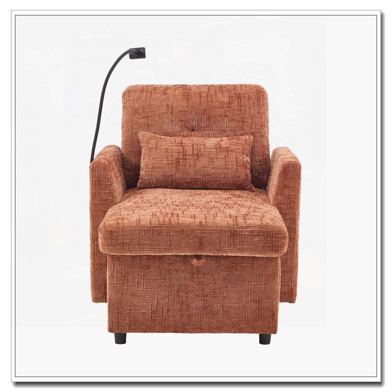Chaise longue en chenille avec rangement, Orange
