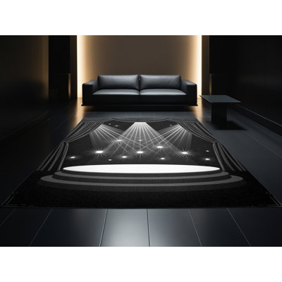 Machine Washable Osnat Film Awards Ceremony Posh & Luxe Starburst Rug in Grey – Black Binding