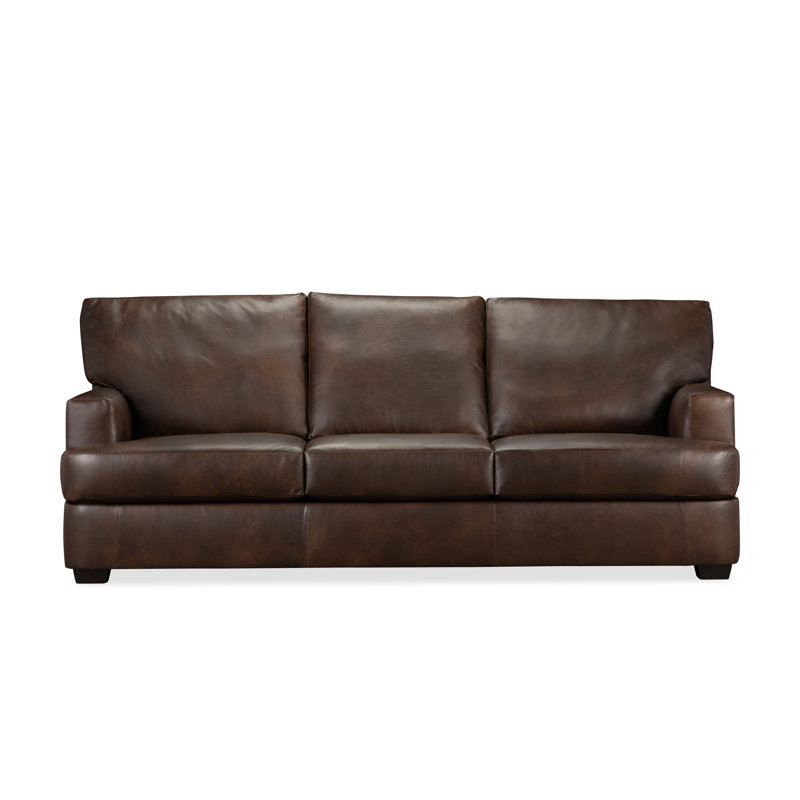 Emilio Leather Sofa, Steamboat Driftwood Pebbled Genuine Leather