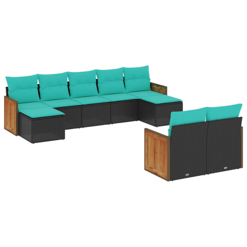 Patio Sofa Set Black, Blue, Blue Cushion/Black Frame