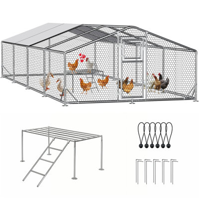 Large Metal Chicken Coop, Walk In Chicken Coop, Double Door Chicken Runs With Perch Climbing Device And Waterproof & UV Resistance Cover, For 50 Chickens Duck Pen House Cage Run