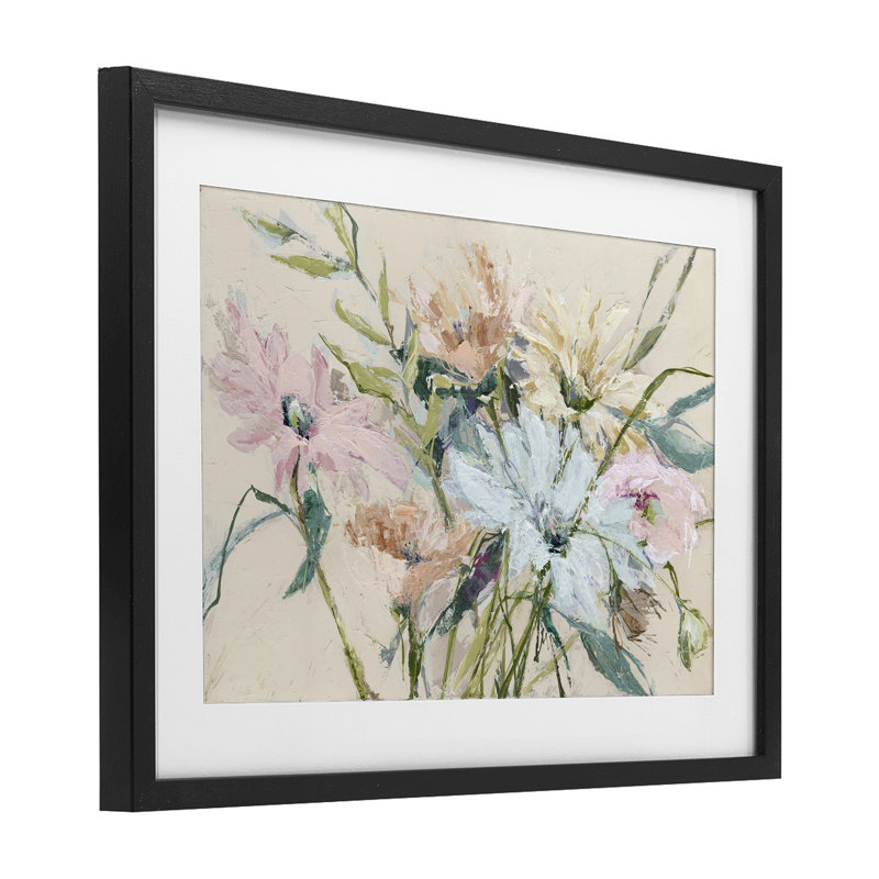 «Gentle Pastel Blossoms», reproduction sous verre encadrée, conception de Susan Pepe, H 17 po x l 23 po, Cadre noir minuit