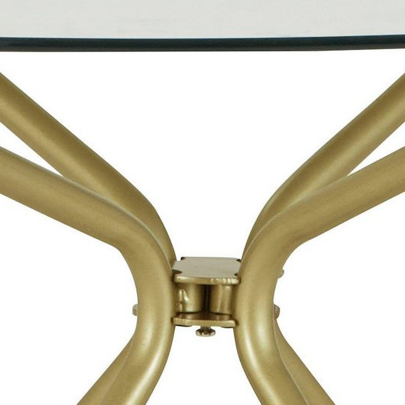 Orrum Round Glass Top Metal Base Dining Table, Brass
