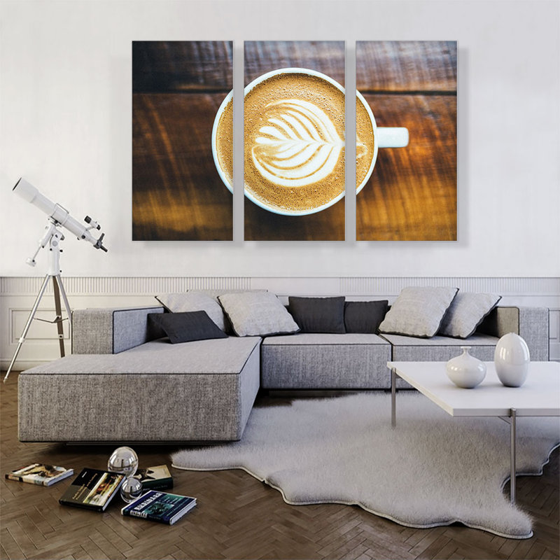 Espresso Coffee Cup Coffee Shop Decor - ensemble de 3 reproductions de photos sur toiles tendues, H 40 po x l 60 po x 1,5 po