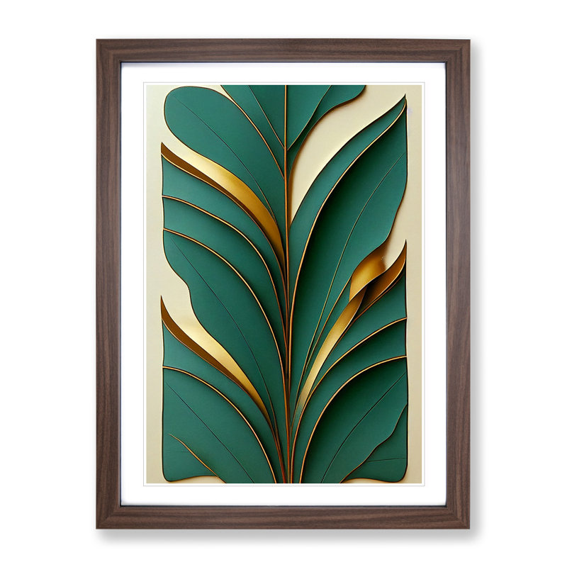 Leaf Deco - Framed Print, 46cm H x 34cm W x 2cm D, Walnut
