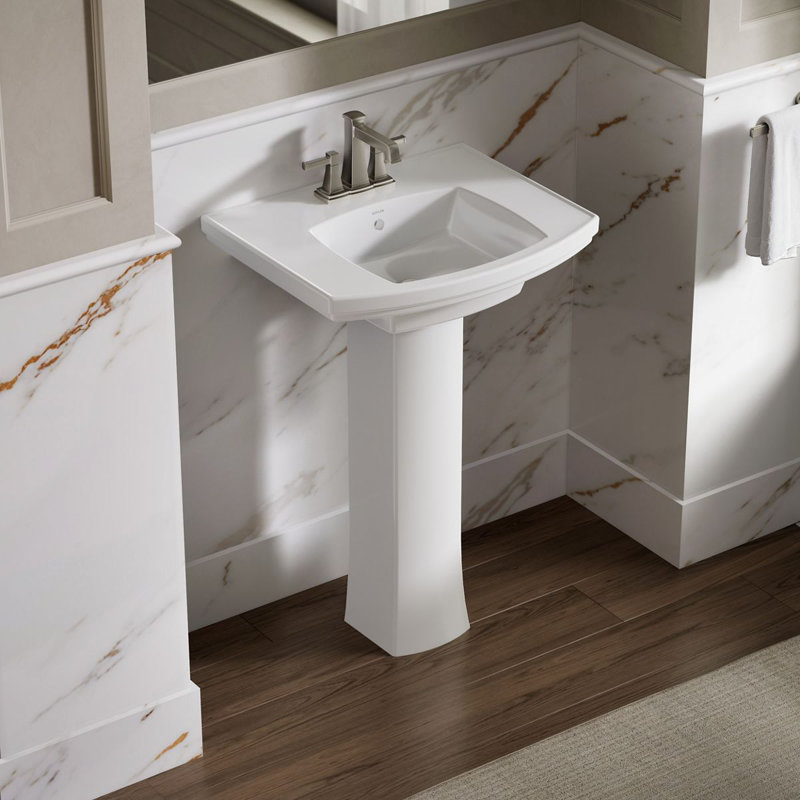 Kelston Pedestal Bathroom Sink, 4" Centers, White