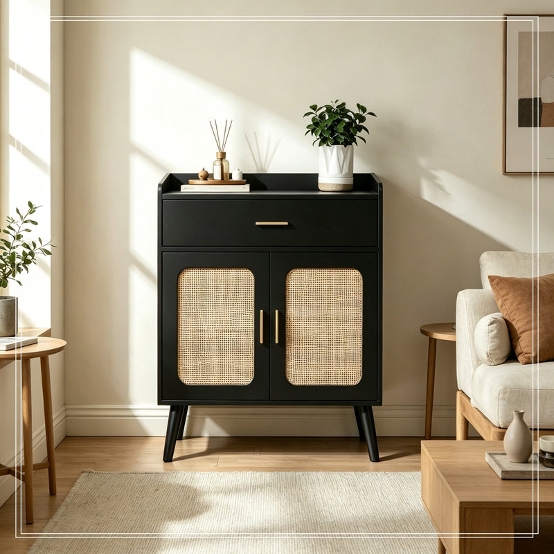Armoire de rangement à double porte et 1 tiroir, Noir