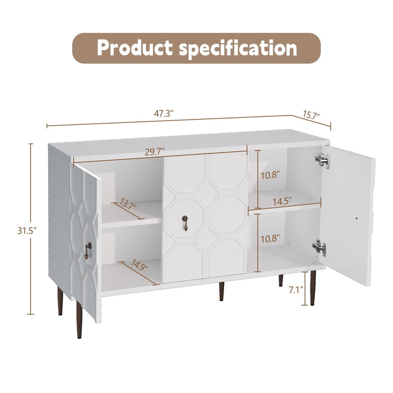 Modern Freestanding Storage Accent Cabinet with 2-Doors  Sideboard Buffet for Living Room, Dining Room, Bedroom and Entryway