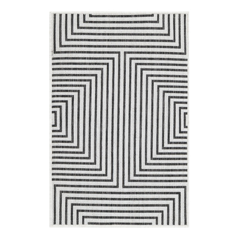 Tapis intérieur / extérieur en polypropylène géométrique tissé à la machine blanc / noir, Rectangle 2 pi x 3 pi 1 po
