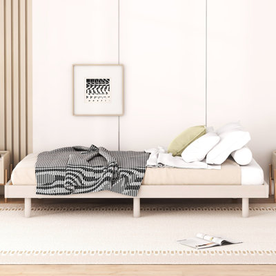 Twin Size Bed Frame In White Wash With Floating Element - Creates A Modern And Inviting Bedroom Characteristic Adds Stylish Flair To Your
