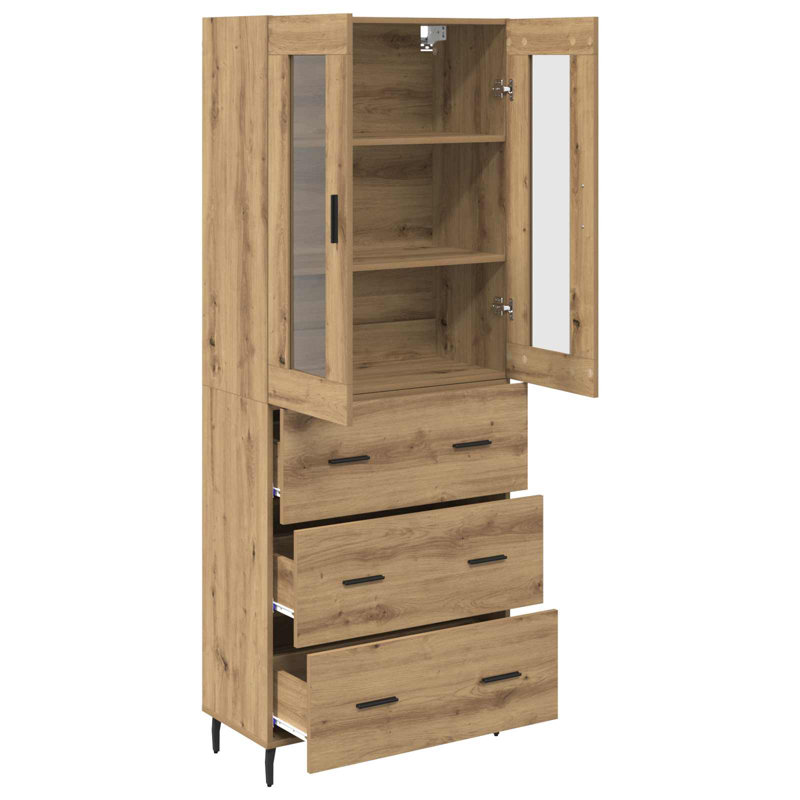  Highboard 2 Pcs Artisan Oak Engineered Wood And Glass, Artisan Oak