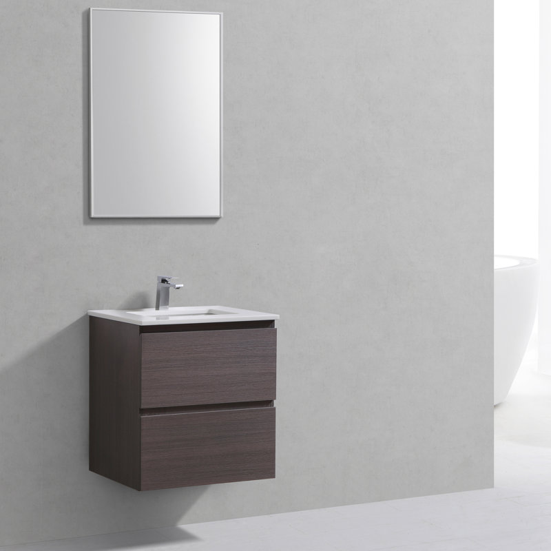 Ensemble de meuble-lavabo mural simple 24 po Layla-Mae, Chêne gris