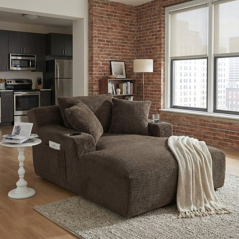 Boneless Oversized Chaise Lounge Chair - Upholstered Couch Cloud Boneless Chair,Deep Seat Sleeper Sofa with Cup Holders and Side Pockets,Comfy Reading Chair for Living Room