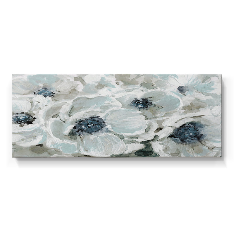 Blues en fleurs - Toile tendue avec châssis - Prêt à accrocher, H 12 po x l 30 po
