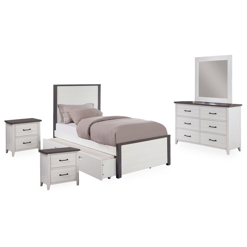 Ensemble de chambre à coucher avec lit gigogne 5 pièces Kaid, Lit double