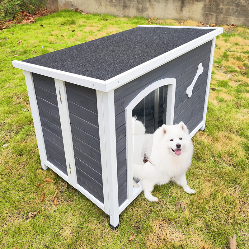 Chenil pour chien coupe-vent, grand bois, facile à assembler, imperméable, chaud, bois massif pour chiens de taille moyenne jusqu'à 70 lb, assemblage gris chaud