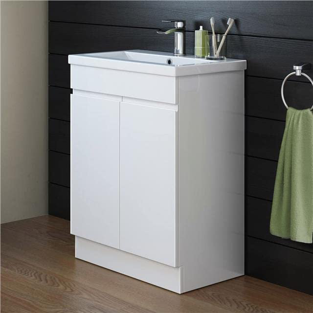 iBathUK TRENT 600 FS CABINET W/ DOOR W/ GROOVE HANDLES HG WHITE & MID-EDGED BASIN