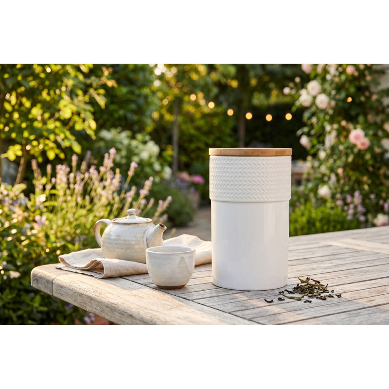 Pot de cuisine en céramique blanche avec couvercle en bambou hermétique, pot alimentaire de 19 cm pour café, sucre, farine et garde-manger, design moderne