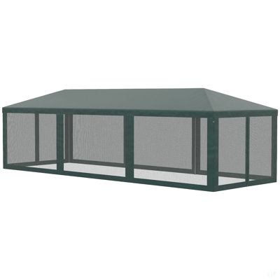 Outsunny 10' X 28' Party Tent Canopy, Outdoor Event Shelter Gazebo With 8 Removable Mesh Sidewalls, Zipper Doors, Steel Frame, Green